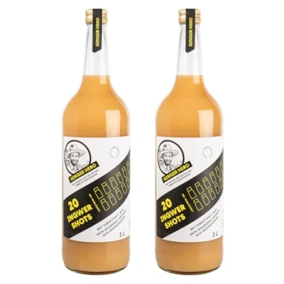 Abbildung von Ginger Hero BIO Ingwer Shot aus 100% reinem Direktsaft Bourbon Madagaskar, ohne Zucker und künstliche Zusatzstoffe, 2x1000 ml