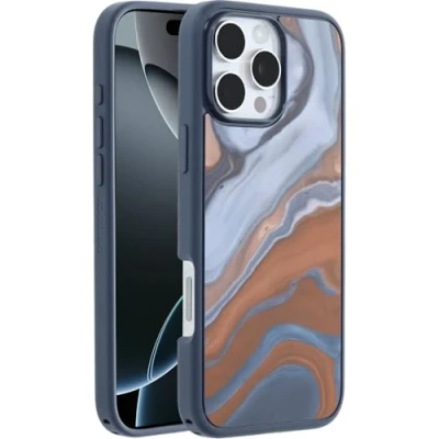 Abbildung von OtterBox Symmetry Series MagSafe Hülle für iPhone 16 Pro Max, stoßfest, sturzsicher, dünne Schutzhülle, 3X mehr Stürze als nach Militärstandard, Desert Marble