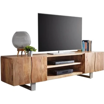 Abbildung von DELIFE Lowboard Live Edge, Akazie Natur 200 cm 4 Türen 2 Fächer Baumkante