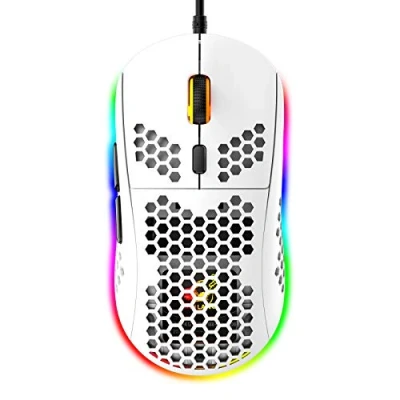 Abbildung von RGB Bienenwabe Leicht Gaming Maus, 6 Programmierbare Tasten, Hintergrundbeleuchtungsmodi und 6400 DPI Einstellbar, USB Kabel, Plug &amp; Play, Kompatibel mit Windows, Mac, Laptop, PS4, XBox Weiß