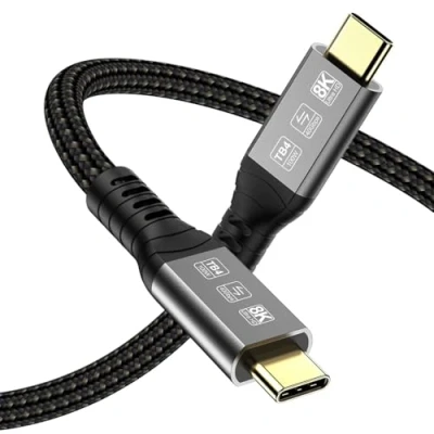 Abbildung von Angusplay USB C Thunderbolt 4 Kabel 40Gbps, USB4 Geflochtene Cabel, 8K 60Hz Video, 100W TB4 Kompatibel mit 4/3, USB4/3, Typ C, für iPhone 15 Pro Max, Mac MacBook Pro, SSD eGPU, 1m
