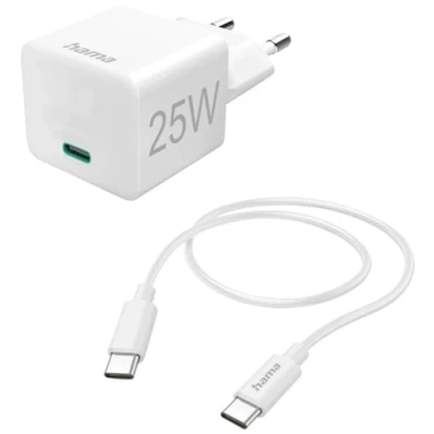 Abbildung von Hama Schnellladegerät m. Ladekabel USB C Mini Ladegerät PD 25W 1,5m Weiß Smartphone