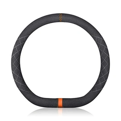 Abbildung von Ergocar D Form Auto Lenkradbezug Rutschfester Sport Lenkradschutz Mikrofaser Wildleder Winter Warm für Lenkrad Durchmesser 38cm (15 &quot;) (Schwarz Braun)