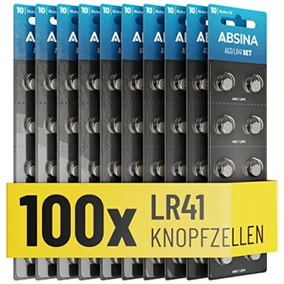 Abbildung von ABSINA AG3 LR41 Knopfzelle 100er Pack 1,5V Alkaline Knopfzellen auslaufsicher &amp; mit langer Haltbarkeit LR736 / L736 G3 G3A 3GA 192 GP192 V3GA RW87 Knopfbatterien Batterien Batterie