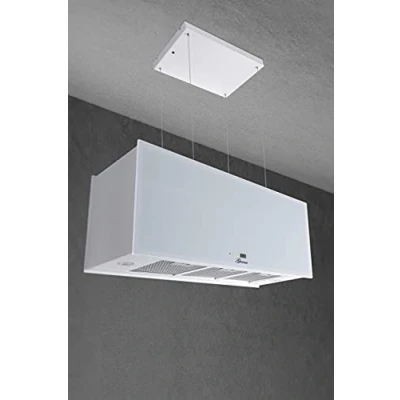 Abbildung von GURARI Inselhaube GCH I 333 90 WH Prime, Dunstabzugshaube 90cm, Deckenhaube, 1000m3/h, Weißglas, 4 Stufen,Display, LED Beleuchtung