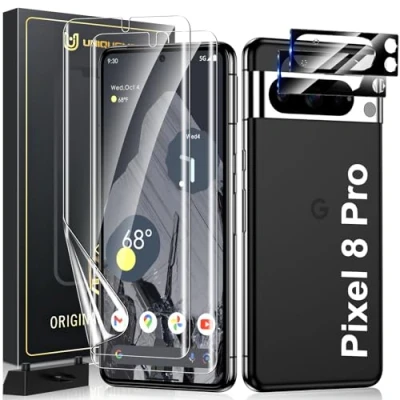 Abbildung von UniqueMe für Google Pixel 8 Pro Schutzfolie, 2 Stück Folie und Kameraschutz,Premium Schutz Displayschutz,Fingerabdruck ID Unterstützen