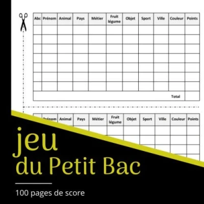 Abbildung von jeu du petit Bac: de Société, Baccalauréat, bac, Le Carnet grilles 100 feuilles score pour jouer en famille ou entre amis.