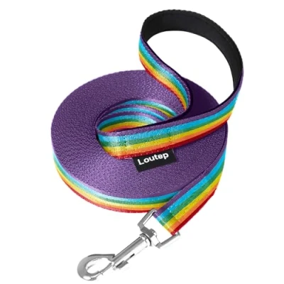 Abbildung von Loutep Regenbogen Trainingsleine für Hunde, 3 m, 5 10 15 20 25 30 starkes Nylonseil, extra lange Leine, Hundeleine mit gepolstertem Griff, große, mittelgroße und kleine Welpen,