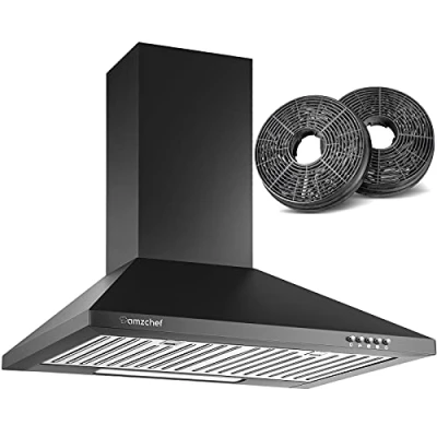 Abbildung von AMZCHEF Dunstabzugshaube 60cm Wandhaube für Umluft oder Abluft Abzugshaube 370m3/h 3 Leistungsstufe Haube aus Edelstahl Umlufthaube mit LED Beleuchtung Super leise Dunstabzug