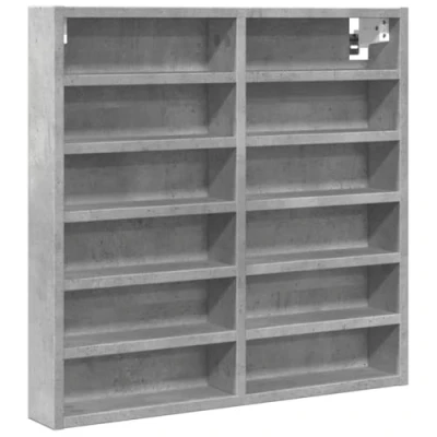 Abbildung von vidaXL Vitrinenschrank, Sammlervitrine 12 Ablagen, Hängevitrine Wandregal für Wohnzimmer, Glasvitrine Wandvitrine Hängeregal, Betongrau Holzwerkstoff