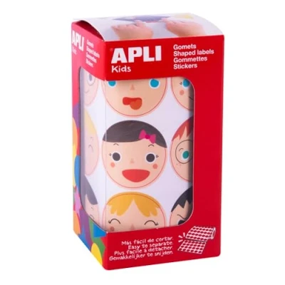 Abbildung von APLI Kids 18771 Rolle mit 360 runden Gummis Emotionen, Ø 33 mm, abziehbarer Kleber, Unica