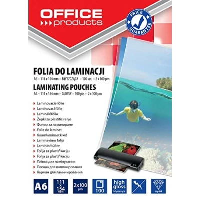Abbildung von Laminierfolie OFFICE PRODUCTS A6 2x100Mikron Glänzend 100 Stück Transparent / Typ Zum Laminieren/Art Glänzend/Material Kunststoff/Farbe Transparent/Format Dicke [mm] 2x100µm