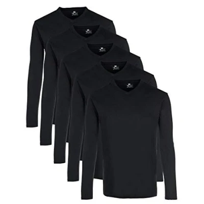 Abbildung von Lower East Herren Langarmshirt, 100% Baumwolle, V Ausschnitt (5er Pack), Schwarz, M