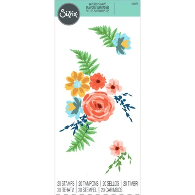 Abbildung von Sizzix 666670 Layered Clear Stamps Painted Florals by Transparentes Stempel Set mit bemalten Blumen, Mehrfarbig, One Size