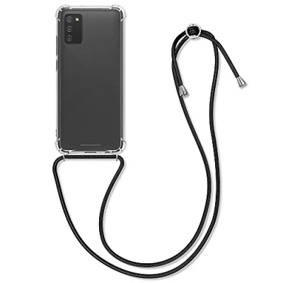 Abbildung von kwmobile Necklace Case kompatibel mit Samsung Galaxy A02s Hülle Silikon Cover Handykette Band Handyhülle Schwarz Transparent