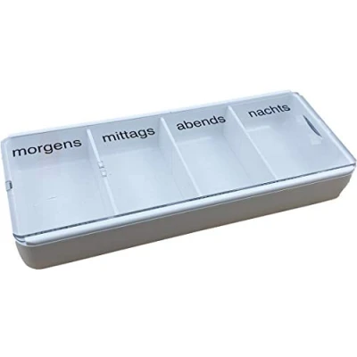 Abbildung von varivendo Pillendose Tablettendose Medikamentendispenser 1 Tag 4 Fächer (Stück, Tablettendose), Medikamentendosierer Pillenbox Pillenkasten