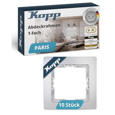 Abbildung von Kopp Profipack, Inhalt: 10 x 1 fach Abdeckrahmen, für senkrechte und waagrechte Installation, IP20, silber, 402020015