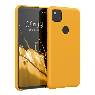 Abbildung von kwmobile Hülle kompatibel mit Google Pixel 4a Silikon Handy Case Handyhülle weiche Oberfläche kabelloses Laden Safran