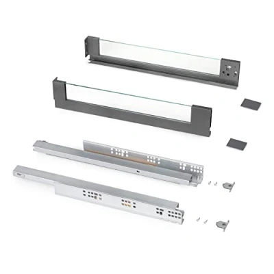 Abbildung von Emuca Vertex Außenschublade 40 kg Höhe 93 mm mit Glaswänden, 500 mm, Grau anthrazit, Stahl und Aluminium Glas, 1 Set