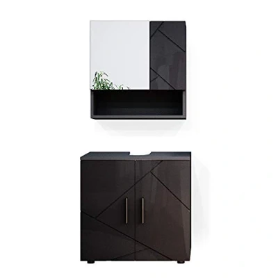 Abbildung von Vicco Badmöbel Set Irma, Anthrazit Hochglanz, 2 Teile, Unterschrank 60 cm, (3 St., 3 er Set)