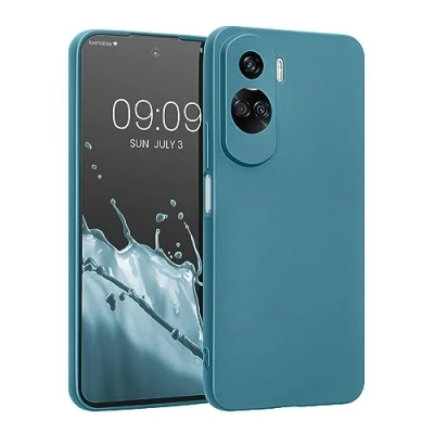 Abbildung von kwmobile Handyhülle kompatibel mit Honor 90 Lite 5G Hülle weiche Silikon Case metallisch schimmernd in Metallic Karibikblau