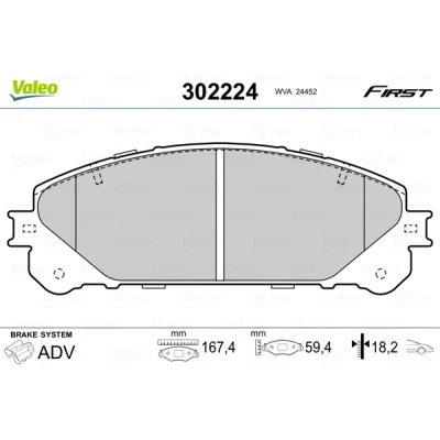 Abbildung von VALEO 302224 Bremsbelagsatz Vorderachse exkl. Verschleißwarnkontakt mit Anti Quietsch Blech TOYOTA: RAV4 IV SUV, Highlander III V