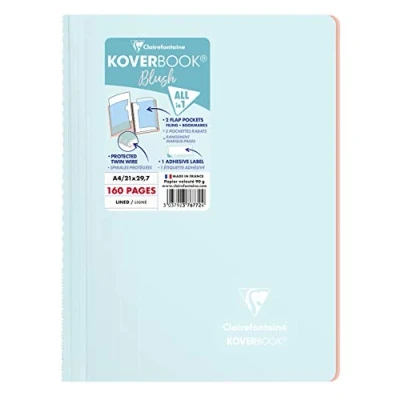 Abbildung von Clairefontaine 376772C Spiralblock Koverbook Blush, DIN A4, 21 x 29,7cm, 80 Blatt, liniert, 1 Stück, Eisblau / Korallenrot
