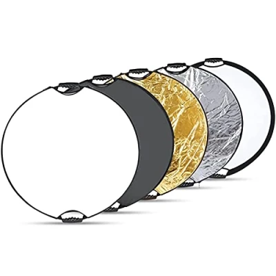 Abbildung von 11.8in/30 cm 5 in 1 Disk Licht Reflektor, Diffusor Lichtreflektor, Faltreflektor, Pop Up Reflektor Rund, zusammenklappbare Multi Disc mit Zwei bequemen Griffen, inkl. Tasche, für Studio und Outdoor