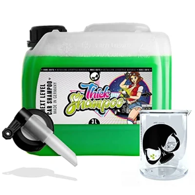 Abbildung von Nuke Guys Thick Shampoo, 3 Liter Konzentrat Kanister mit praktischem Dispenser und Messbecher zur einfachen Dosierung sehr dickflüssiges, hochschäumendes Autoshampoo extremer Reinigungskraft