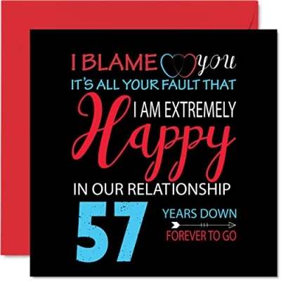 Abbildung von Stuff4 Lustige Grußkarte zum 57. Jahrestag für Ehemann, Ehefrau, Your Fault I&#039;m Extremely Happy Hochzeitstag, 145 mm x