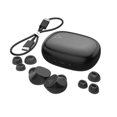Abbildung von Poly Voyager Free 20 In Ear Headset und Ladeetui, USB C, Noise Cancelling, KI Geräuschunterdrückung, Sprachsteuerung, QI Wireless Charging, bis zu 12 Stunden Hördauer, Grau
