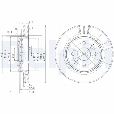 Abbildung von DELPHI BG3803 Bremsscheibe 258 24 4 Belüftet geölt unbehandelt ohne Radlager, ABS Sensorring KIA: Cerato Limousine, SHUMA 2