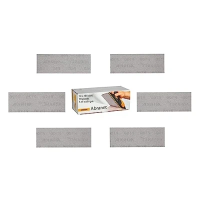Abbildung von Mirka Abranet Netzschleifstreifen 70mm x 198mm Klett / Mix Pack 5 von jeder Körnung 80, 120, 180, 240, 320, 400 30 Stk zum Schleifen Holz, Spachtel, Lack, Kunststoff