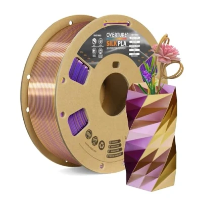 Abbildung von OVERTURE Dual Color Silk PLA Filament 1.75mm, 1kg 3D Drucker Seide PLA, Maßgenauigkeit +/ 0.03 mm(Seide Violett Gold)