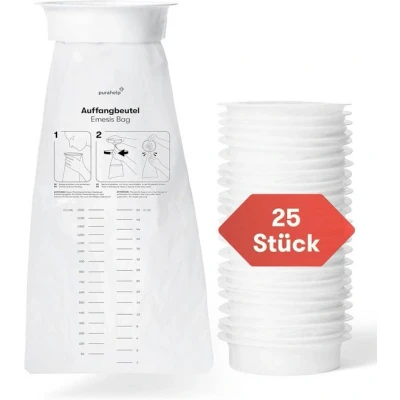 Abbildung von Purahelp Spucktuch Spuckbeutel 1500 ml (25 Stück) Kotzbeutel mit Ring, (Praktische Spucktüten für Reisen &amp; Notfälle, 25 tlg., Robuste Brechbeutel Unterwegs), Kotztüten Auto Kinder