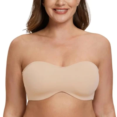 Abbildung von MELENECA Damen Trägerloser BH Bügel,Ohne Einlagen,Große Größe Minimizer Bandeau Hell beige 65A