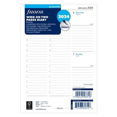 Abbildung von Filofax A5 Woche auf 2 Seiten, Spaltenformat, Englisch, 2024, weiß
