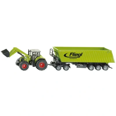 Abbildung von Siku Traktor Claas mit Frontlader+ Dolly &amp; Muldenkipper 1:50