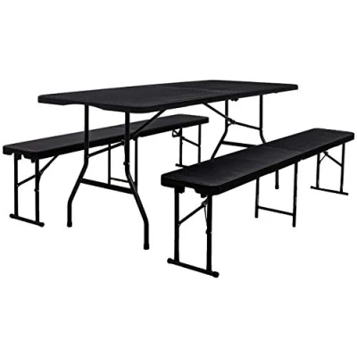 Abbildung von AMANKA 300kg Bierzeltgarnitur 180 x 70 cm Rattan Optik für 8 Personen Esstisch Set mit 2 Bänken