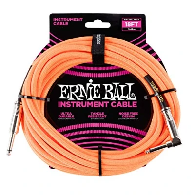 Abbildung von Ernie Ball Instrumentenkabel geflochten, gerade/gewinkelt, 5,49 m, Neon Orange