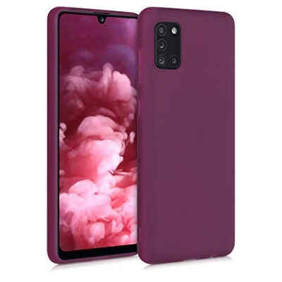 Abbildung von kwmobile Hülle kompatibel mit Samsung Galaxy A31 weiches TPU Silikon Case Cover geeignet für kabelloses Laden Bordeaux Violett