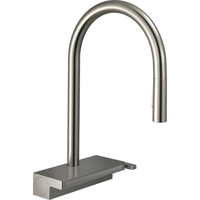 Abbildung von hansgrohe Küchenarmatur Aquno Select M81 (Wasserhahn Küche mit Abtropfsieb, 360 schwenkbar, ausziehbare Brause, hoher Komfort Auslauf 170mm, 3 Strahlarten, Standardanschlüsse) Edelstahl Finish