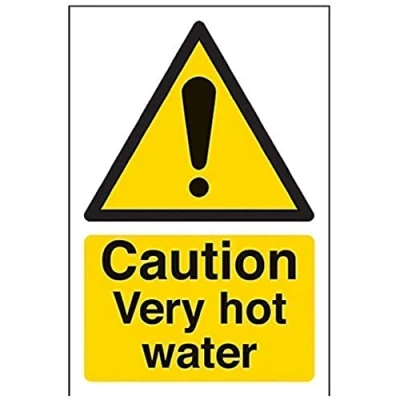 Abbildung von vsafety 62007 ag s &quot;Achtung Temperatur Schild&quot; Caution Very Hot Water, selbstklebend, Portrait, 100 mm x 150 mm, schwarz/gelb