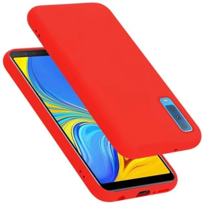 Abbildung von Cadorabo Hülle kompatibel mit Samsung Galaxy A7 2018 Silikon Handyhülle für Case aus flüssigem stoßfeste dünne TPU Schutzhülle Liquid ROT
