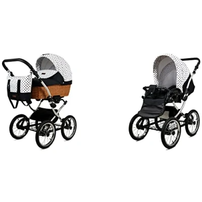 Abbildung von BabyLux ALU 2in1 Kinderwagen für Kleinkinder Neugeborene und Baby Neugeborenen 59x105x125cm Max. 15kg Black Dots Silver Frame