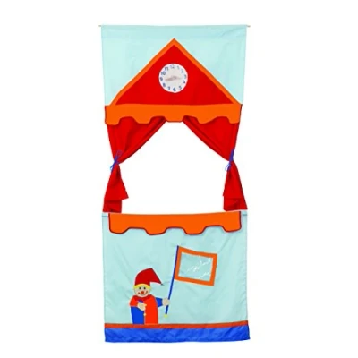 Abbildung von roba Tür Kasperletheater, platzsparendes Kinder Puppentheater inkl. 6 Handpuppen, Kaspertheater zum Aufhängen mit Stoffbespannung