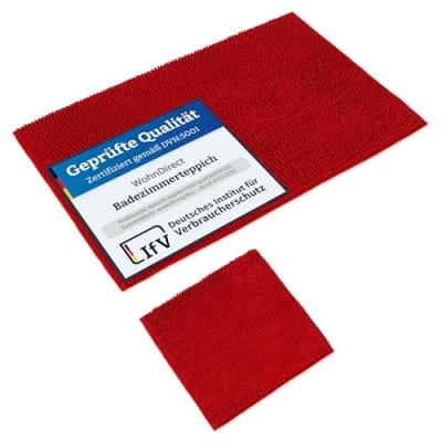 Abbildung von WohnDirect Badematten Set 2 teilig Rot WC Vorleger (45x45cm), Badematte (70x120cm) rutschfest waschbar Badezimmerteppich OHNE Ausschnitt