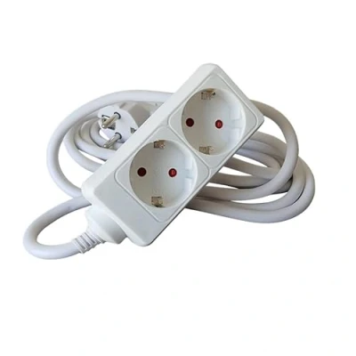 Abbildung von Steckdosenleiste, Weiß, 2 Steckdosen, Verlängerung ohne Schalter mit Kabel 3G, 1,5 mm², m, deutsche Steckdosenleiste weiß (2 mm² m)