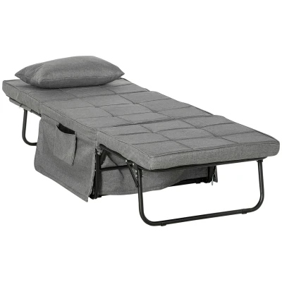 Abbildung von HOMCOM Gästebett 4 in 1 Einzelbett Klappbett klappbare Reisebett Ottomane mit Matratze (5 Stufen Höhenverstellbar, St., stabilem Stahlrahmen) Grau, 188 x 75 38 cm