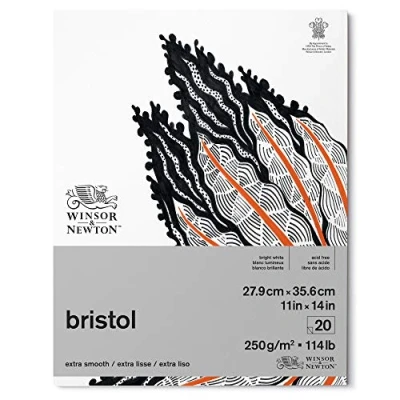 Abbildung von Winsor &amp; Newton 6661549 Bristol Zeichenpapier im Block 20 Blatt 27,9 x 35,6cm, 250g/m², kopfgeleimt, strahlend weißes Papier für Zeichnungen mit technischen Stiften, Finelinern, Tusche, Markern
